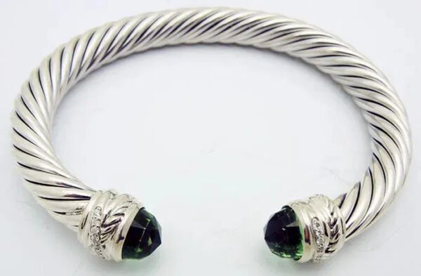 Classic Cable Bracelet Sterling Silver with Peridot Diamond Sterling 7 MM