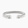 Classic Cable Bracelet Sterling Silver with Pearls and Diamonds, 7mm