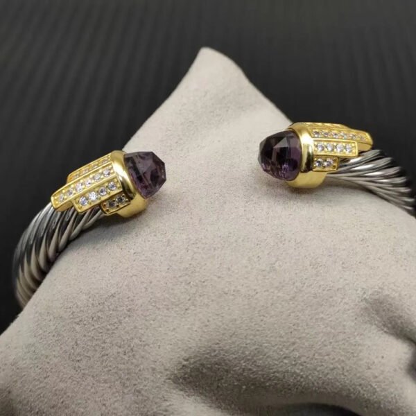 7mm Cable Bracelet with Amethyst & Diamond Accents ??Gold Cap