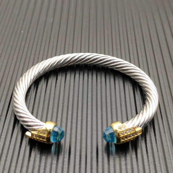 7mm Cable Bracelet with Aquamarine & Diamond Accents ??Gold Cap