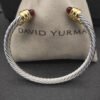 Classic Cable Bracelet Sterling Silver with Garnets and Diamonds, 5mm