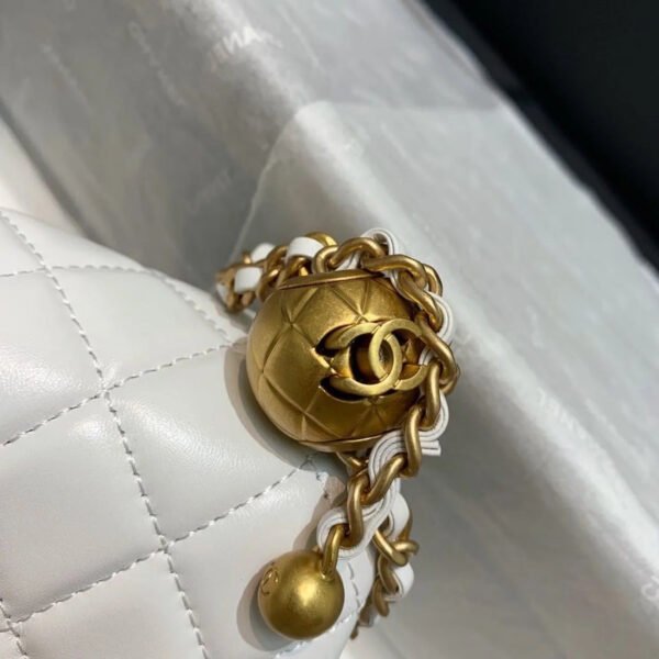 Chanel Flap Bag With CC Ball On Strap White For Women, Women&rsquo;s Handbags, Shoulder And Crossbody Bags 7.8in/20cm AS1787