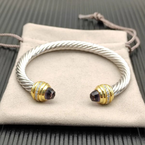 Classic Cablespira&reg; Bracelet Sterling Silver with 14K Yellow Gold,Amethyst and Diamonds, 7mm