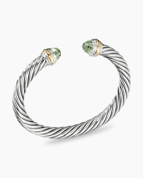 Classic Cable Bracelet Sterling Silver with 14K Yellow Gold and Prasiolite, 7mm