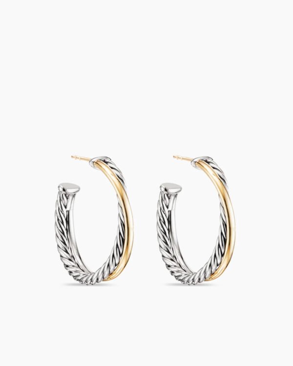 F306390A-BDBC-04F2-1F04-EED6A3F08C35.jpg Crossover Hoop Earrings Sterling Silver with 18K Yellow Gold, 26.5mm