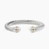 Classic Cable Bracelet Sterling Silver with 14K Yellow Gold and Pearls, 7mm
