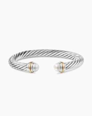 Classic Cable Bracelet Sterling Silver with 14K Yellow Gold and Pearls, 7mm