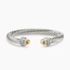 Classic Cable Bracelet Sterling Silver with 14K Yellow Gold Domes and Diamonds, 7mm