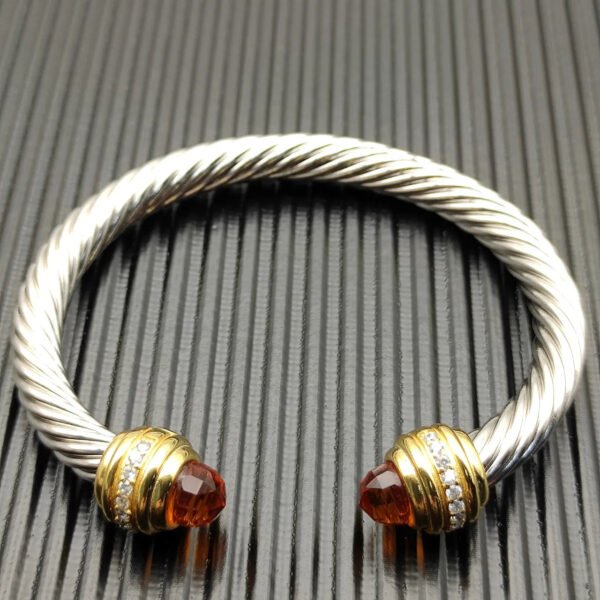 Classic Cablespira&reg; Bracelet Sterling Silver with 14K Yellow Gold,Citrine and Diamonds, 7mm