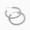 Cable Hoop Earrings Sterling Silver, 1in