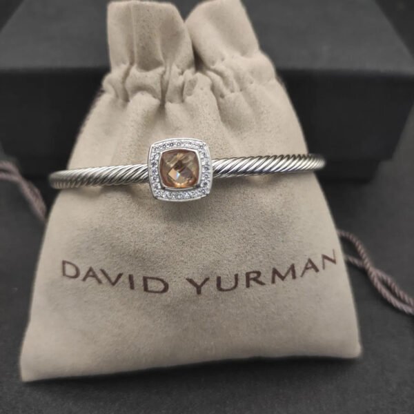 David Yurman  Sterling Silver Diamond and Morganite 4mm Noblesse Cable Bracelet