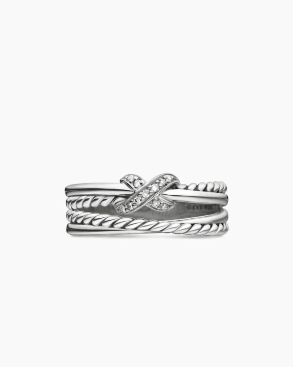 F5A454A7-BD2E-0C74-E363-D40F36790921.jpg X Crossover Band Ring Sterling Silver with Diamonds - 6