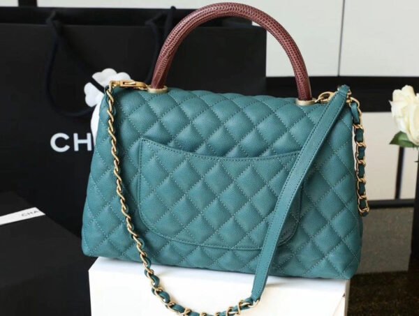 Chanel Large Flap Bag With Top Handle Teal For Women, Womens Handbags, Shoulder And Crossbody Bags 11in/28cm A92991