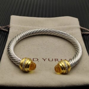 Classic Cablespira&reg; Bracelet Sterling Silver with 14K Yellow Gold,Citrine and Diamonds, 7mm