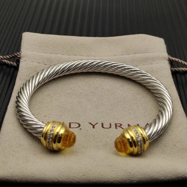 Classic Cablespira&reg; Bracelet Sterling Silver with 14K Yellow Gold,Citrine and Diamonds, 7mm