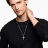 Chevron Cross Pendant Sterling Silver with Black Diamonds