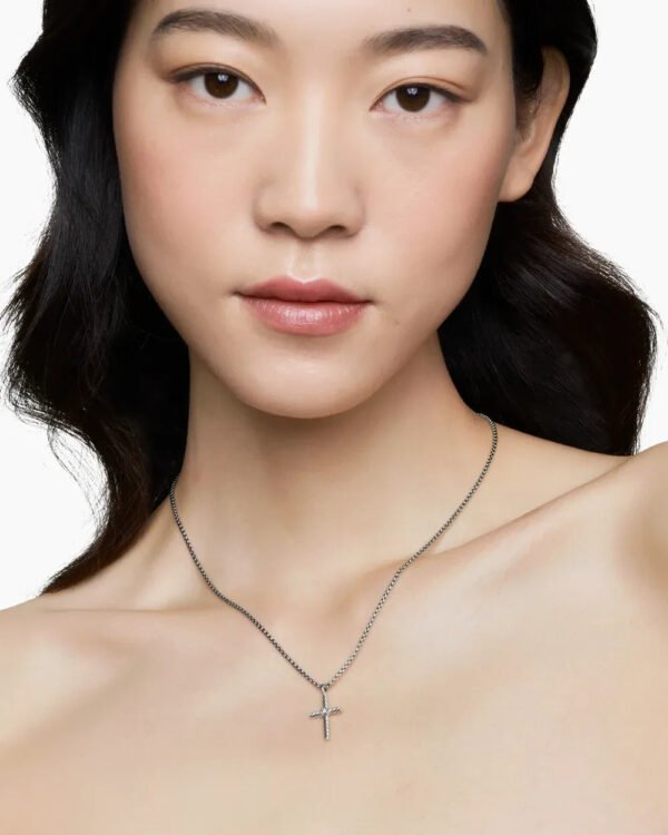 F6A49A45-2323-2837-E714-0471AA07452D.jpg Classic Cable Cross Necklace Sterling Silver with Center Diamond