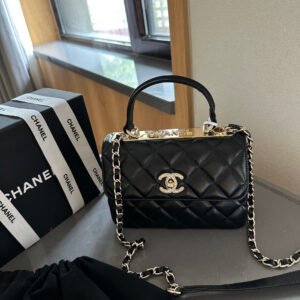 Flap Bag with Top Handle - Black