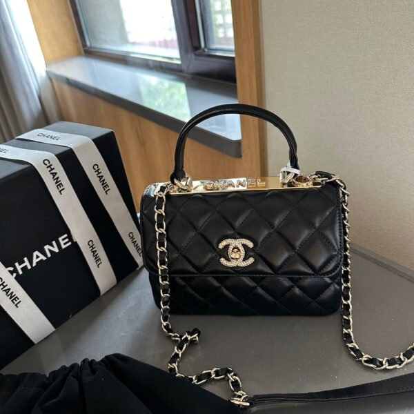 Flap Bag with Top Handle - Black