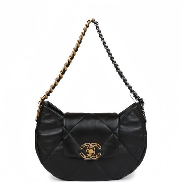 Chanel 19 Hobo Bag Black Lambskin Mixed Metal Hardware
