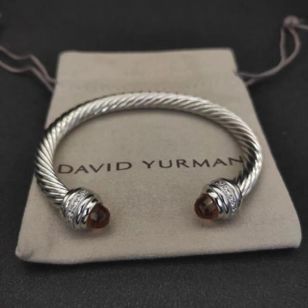 Classic Cable Bracelet Sterling Silver with Champagne Gold Diamonds, 7mm