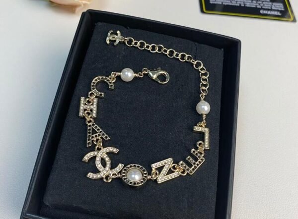 Black and White Diamond Letter Double C Bracelet