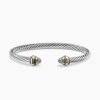 Classic Cable Bracelet Sterling Silver with 14K Yellow Gold and Prasiolite, 5mm