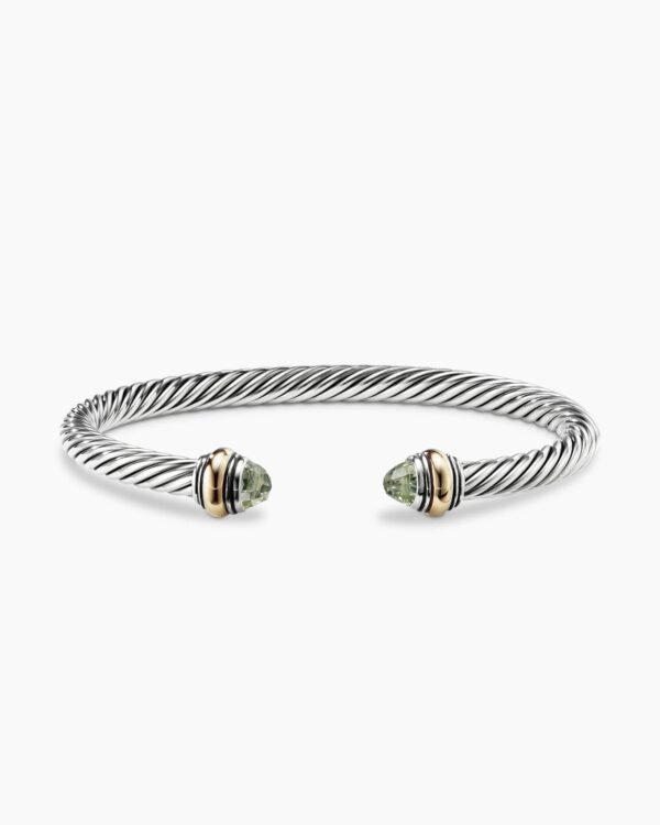 Classic Cable Bracelet Sterling Silver with 14K Yellow Gold and Prasiolite, 5mm