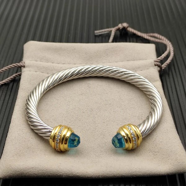 Classic Cablespira&reg; Bracelet Sterling Silver with 14K Yellow Gold, Aquamarine and Diamonds, 7mm