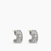 Cable Collectibles&reg; Huggie Hoop Earrings Sterling Silver with Pave Diamonds, 11.4mm