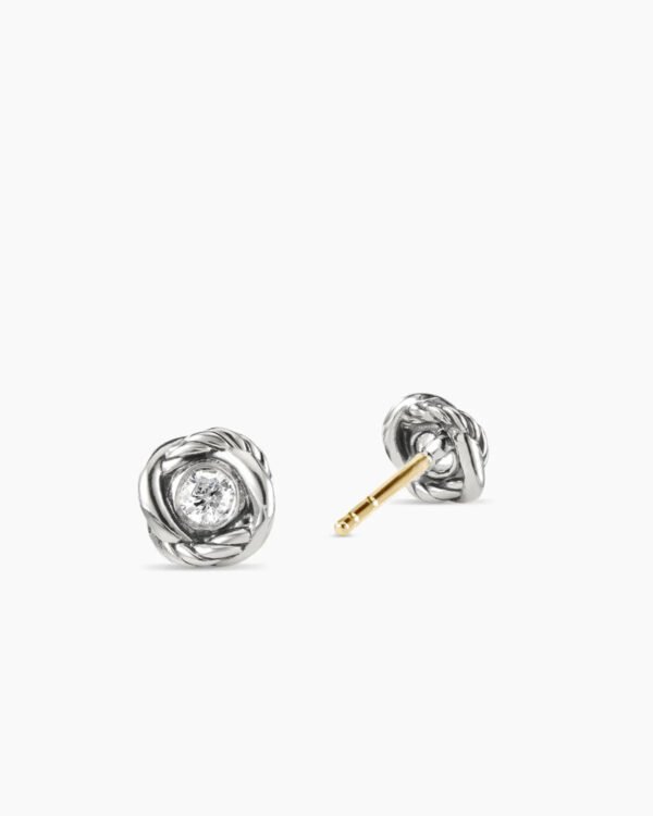 Infinity Stud Earrings Sterling Silver with Diamonds, 6.8mm