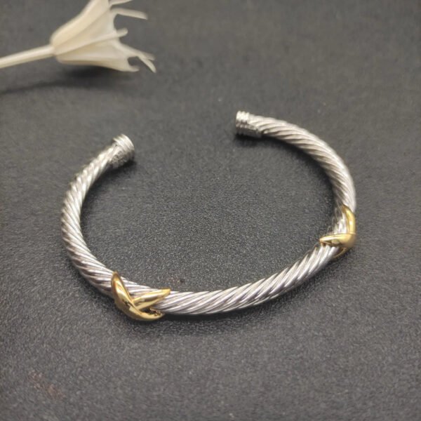 X Classic Cable Station Bracelet Sterling Silver with 14K Yellow Gold, 5mm