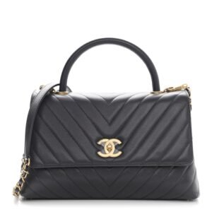 FBE266CD-CDC3-BDDF-599E-A9D55513F5FB.jpg Caviar Chevron Quilted Small Coco Handle Flap Dark Grey