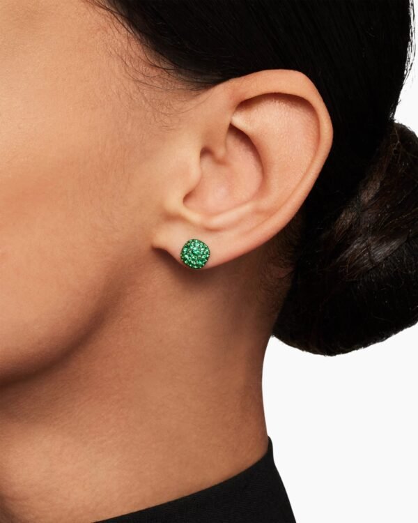 Cushion Stud Earrings 18K White Gold with Pav&eacute; Emeralds, 8mm