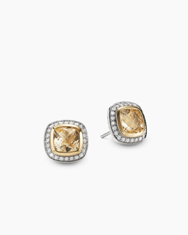 Albion Stud Earrings Sterling Silver with 18K Yellow Gold, Champagne Citrine and Diamonds, 7mm