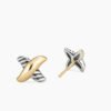 Petite X Stud Earrings Sterling Silver with 18K Yellow Gold, 7.5mm