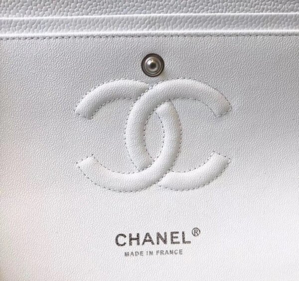 Chanel Classic Medium Flapbag Silver Hardware White 10in/25.5cm