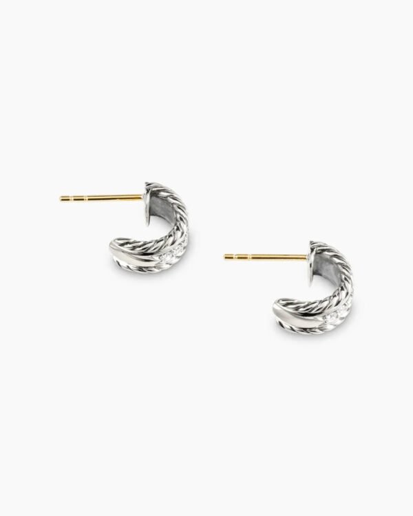 Cable Collectibles&reg; Huggie Hoop Earrings Sterling Silver with Pave Diamonds, 11.4mm
