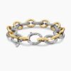 Oval Link Chain Bracelet Sterling Silver with 18K Yellow Gold - 19CM