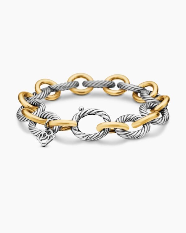 Oval Link Chain Bracelet Sterling Silver with 18K Yellow Gold - 19CM